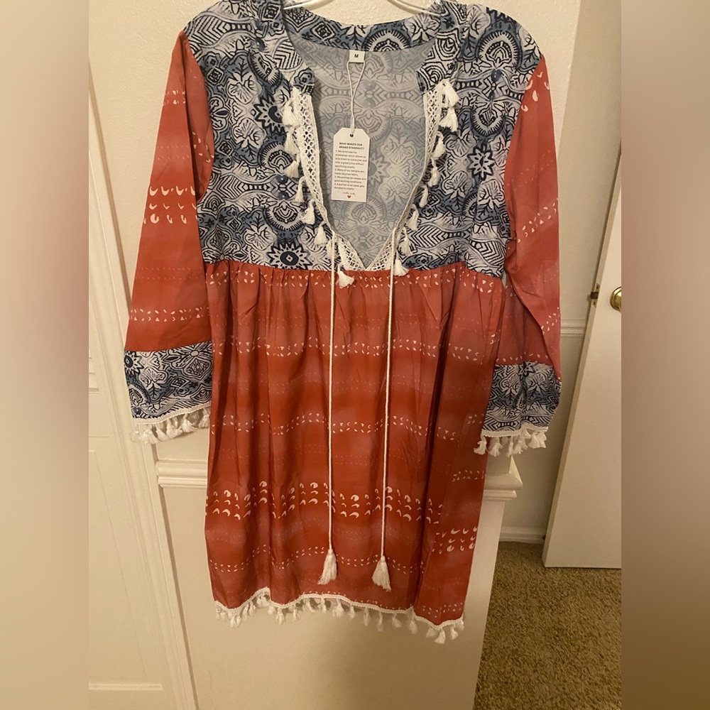 Bohemian Tassel Drawstring dress; size medium; new with tags.